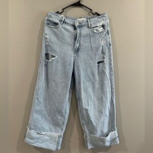 Almost Famous Jeans Womens 11 Blue Baggy Wide Leg Skater Distressed Denim